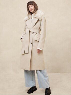 Fur Collar Tie-Waist Coat BANANA REPUBLIC SOLD OUT $300 XS